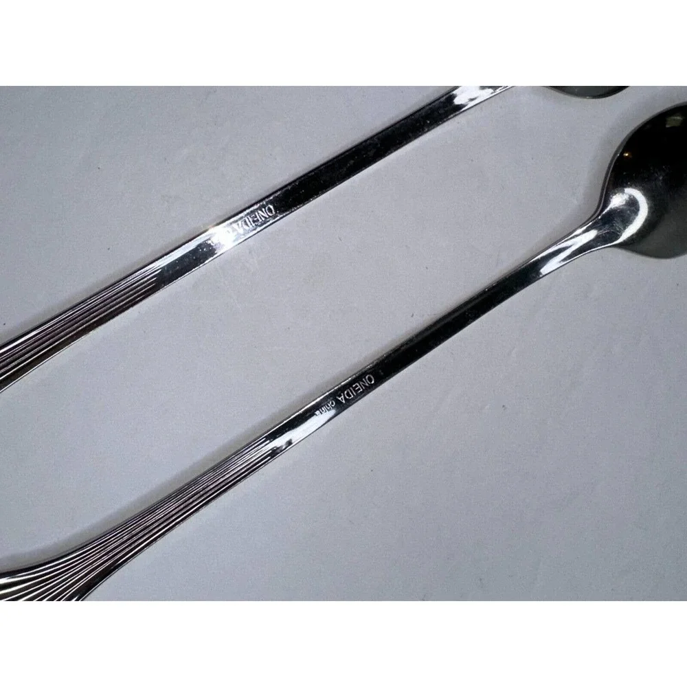 Oneida Iced Tea Spoon Ribbed Flare Stainless Flatware Set 2 Pc Replacement‎